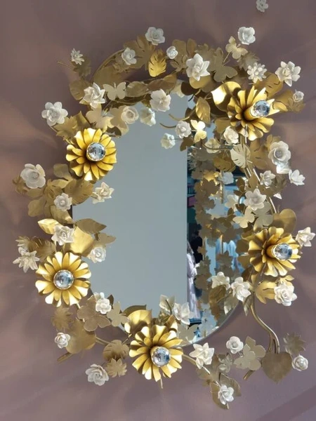 Miroir Ovale fleurs,  feuilles et papillons